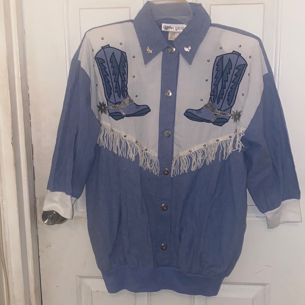 Donna Toran EUC Cowgirl Shirt with tassels.